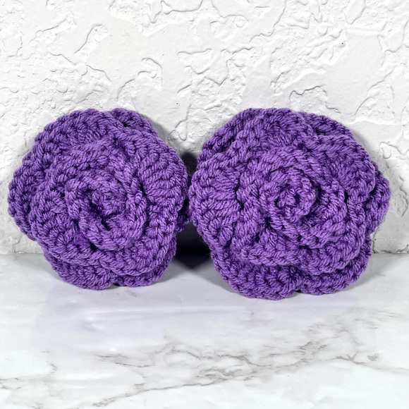 Hand Crafted Accessories - Set Of 2 Purple Crochet Flower Barrettes